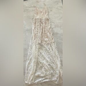 Women’s White Lace Maxi Dress with Nude Slip